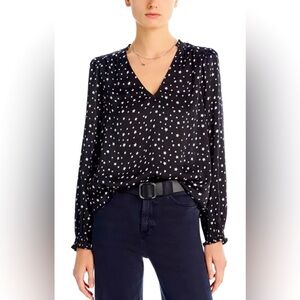 Aqua Bloomingdales  Star V Neck Black Blouse Long Sleeve  Constellation